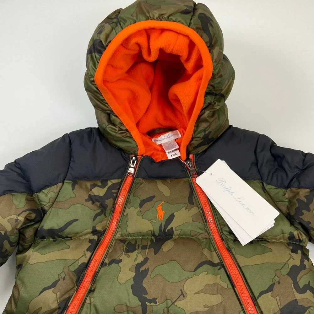 Ralph Lauren 6M Olive Camo Water Repellent‎ Down Hooded Puffer Bunting Snowsuit